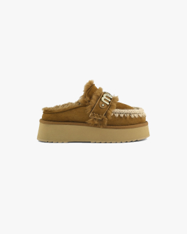 Женские клоги Mou Platform Clog With Strap Logo замша бежевый fw681006A