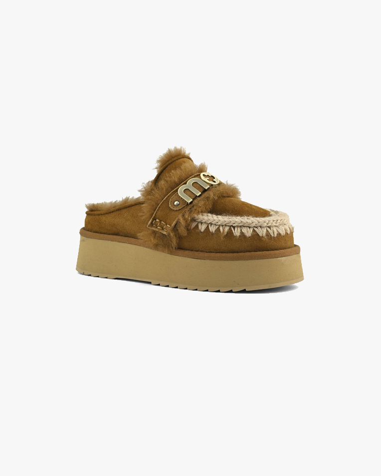 Женские клоги Mou Platform Clog With Strap Logo замша бежевый fw681006A