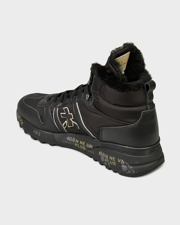 Мужские зимние кроссовки Premiata Sneaker Jeff 5076M Black кожа черные